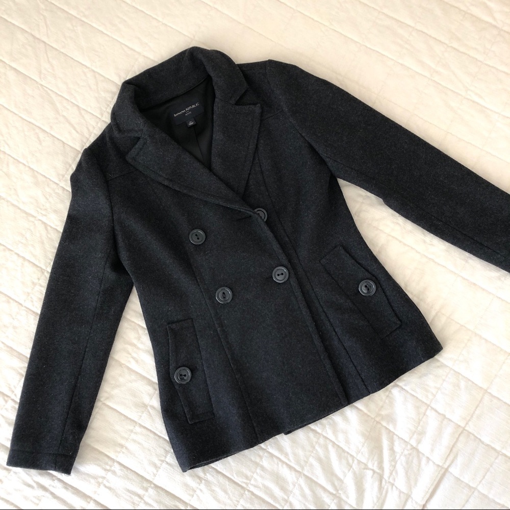 Banana Republic Charcoal Wool Blend Pea Coat - Petite Small